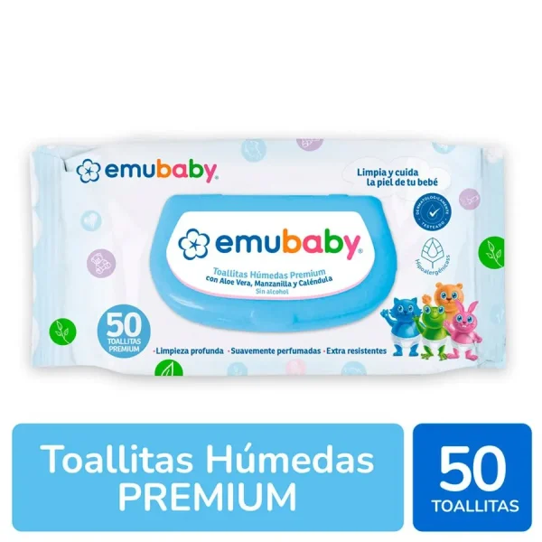 TOALLITAS EMUBABY PREMIUM CON TAPA 50u